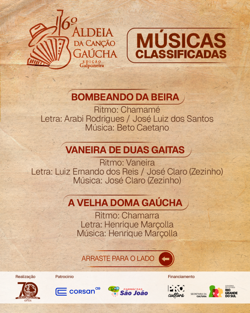 Carrossel Aldeia da canção - Musicas classificadas 2