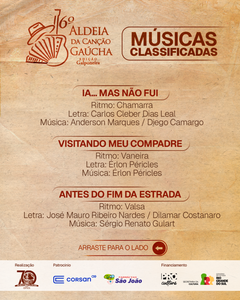 Carrossel Aldeia da canção - Musicas classificadas 5