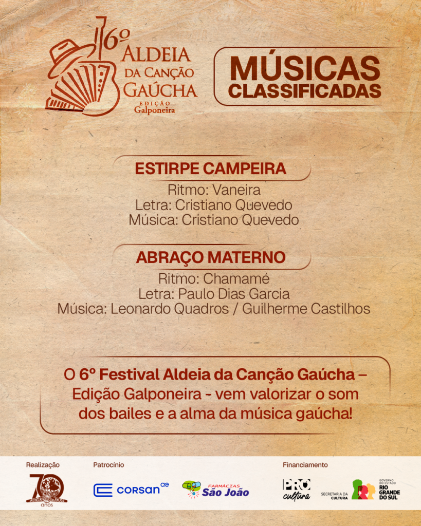 Carrossel Aldeia da canção - Musicas classificadas 6